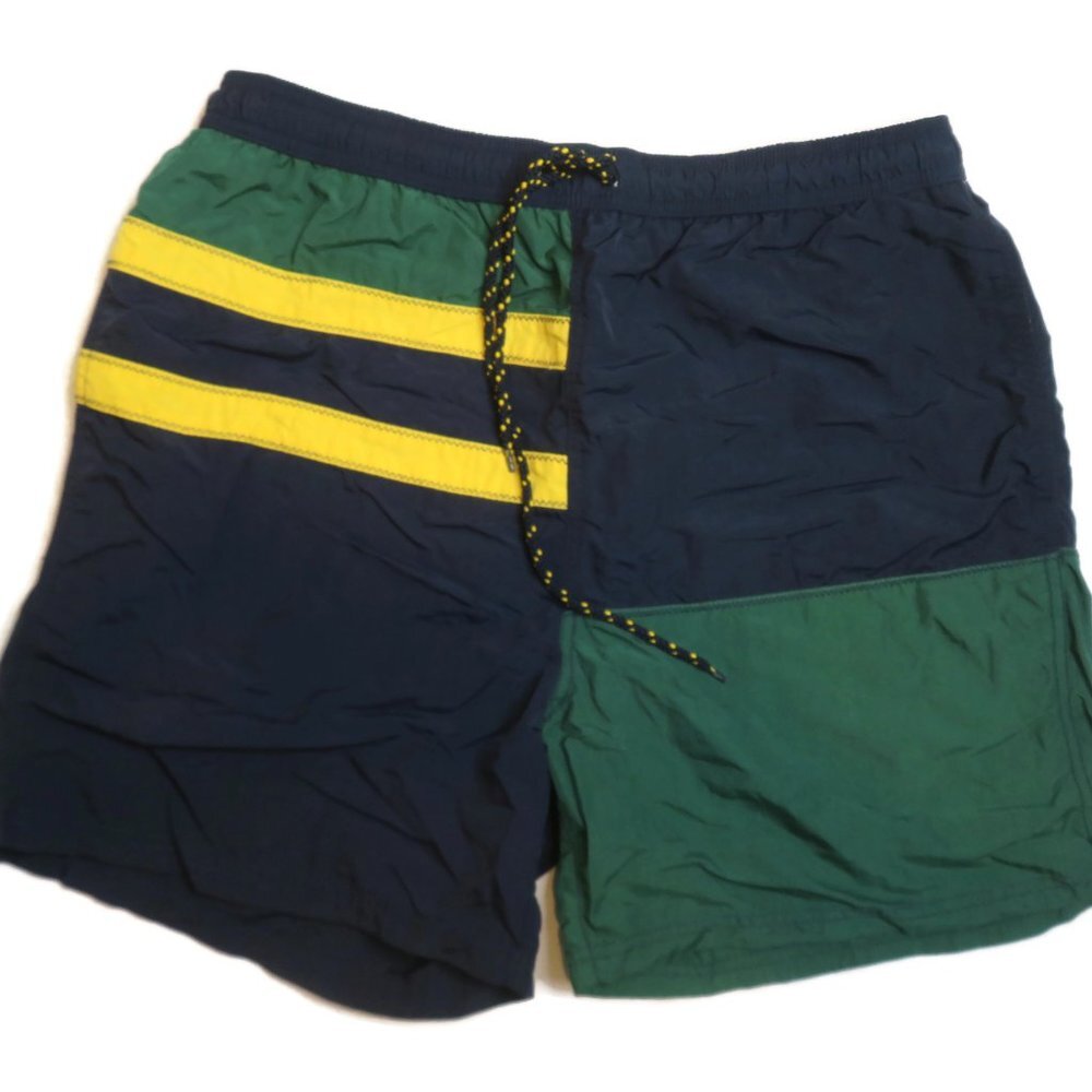 Bowen & Wright Swim Shorts Trunks Mens Large Green Blue Colorblock Nylon‎ LIned